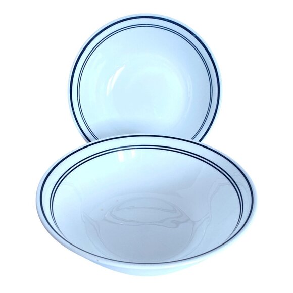 Corelle Vitrelle Livingware Classic Cafe 8.5in Bowl White Black Rings Set of 2 - Picture 1 of 9